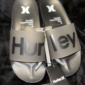 Hurley Black and Gray Slide Sandals